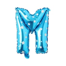 M Harfi 16 İnç Mavi Yıldızlı Renk Folyo Balon 36 Cm Mavi 256