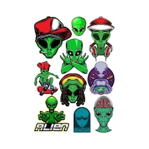 Uzaylı Sticker Set-2 10 Parça Telefon, Tablet, Defter, Laptop Sticker