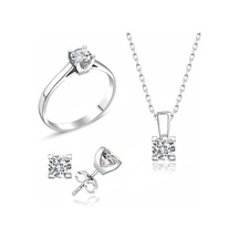 Sertifikalı Swarovski Minik Tek Taş 925 Gümüş Set Takım
