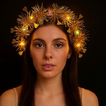 - 99 - Püsküllü Gece Parıltısı 3 Modlu Led&amp 39 Li Işıklı Taç - Novapazr - Altın Renk