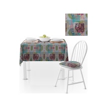 Patchwork Desenli Motifli Turkuaz Pembe Dijital Baskılı Petek Dokuma Masa Örtüsü 140x220