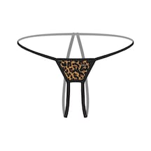Ağı Açık Büyük Beden Leopar Desenli Fantezi G String Siyah
