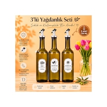 3'lü Cam Yağdanlık Seti Başlıklı Sirke Zeytinyağı Ayçiçekyağı Şişesi Yağlık 750 Ml Yeşil
