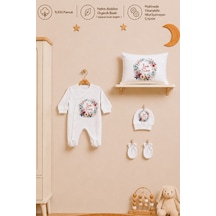 Pia Baby İsme Özel Kız Bebek Tulum %100 Pamuk Organik Baskılı İsimli Bebek Tulumu 35x45 Cm Yastık Kılıfı Bebek Seti 1069yt3x Krem