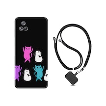 Xiaomi Poco F4 Kılıf İpli Boyun Askılı Desenli Silikon Cat Dance 1824