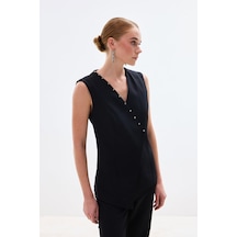 Sateen İncili Kruvaze Yelek - Siyah-136841 Siyah