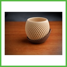 Vaveni 3d Baskı Küre Saksı - Kafes Dokulu İki Parçalı Dekoratif Saksı - Bej-kahverengi Arz