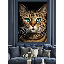 Ahşap Tablo Yeşil Gözlü Tekir Kedi