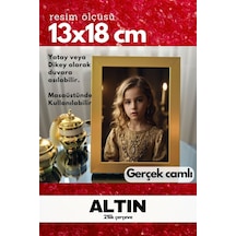 Gerçek Camlı 21lik Düz 13 X 18 Altın Fotoğraf Resim Çerçevesi Ayaklı Arkalık Veya Duvara Asma