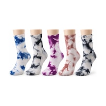 Genel Mavi Mor Gül Kurusu Unisex Batik Desenli Çorap 5'li Set Pamuklu Renkli Çok Renkli / 36-40 / 5 Adet Çok  Renkli