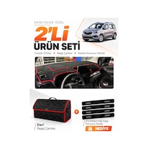 E-biz Opel Combo 2018-2023 Uyumlu Torpido Örtüsü + Deri Bagaj Çantası Seti - Siyah-kırmızı - Op009