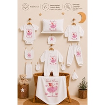 Pia Baby Kız Bebek Hastane Çıkışı 11 Parça %100 Pamuk Kişiye Özel İsimli Organik Baskılı Set 102511yx Ekru