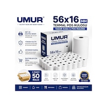 56x16 Yazarkasa Termal Pos Rulosu Net Baskı Yüksek Kalite Pos Cihazlarına Uyumlu 5 Paket 50 Adet