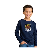 Panios Kids Düz Yuvarlak Yaka Cutte Bear Baskı Detaylı Erkek Çocuk Sweatshirt Lacivert
