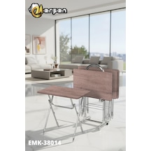 Eranş Serisi 4'lü Katlanır Mdf Mebran Beyaz Gri Desen Çanta Zigon Sehpa Krom Ayak Koyu Barok Desen Krom Ayak