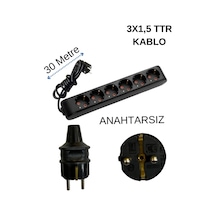 Avarson 6'lı Altılı Priz Topraklı Kablolu Siyah 3x1,5 Ttr 30 Otuz Metre