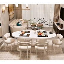 Avvio Veyron Teddy Sandalye 80x140 Yemek Masası Mutfak Masası 6 Sandalyeli Masa Sandalye Takım Beyaz