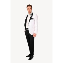 Ysf Erkek Beyaz Şal Yaka Slim Fit Damatlık