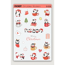 Sevimli Penguen Yılbaşı Yeni Yıl Temalı Sticker Seti - 22 Adet Etiket Çıkartma Diğer