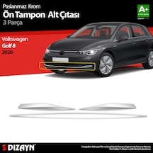S-dizayn Vw Golf 8 Hb Krom Ön Tampon Alt Çıtası 3 Prç. 2020-2024