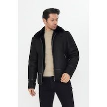 M M Marki Marki Hakiki Nubuk Deri Erkek Mont - 73 Cm, İçi Kürklü, Klasik Model, Siyah - 502122