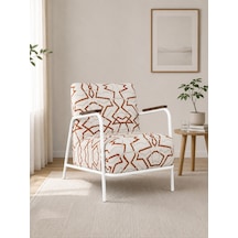 Atlas Model Berjer Turuncu Geometrik Desenli Soft Kumaş Tekli Koltuk Beyaz Metal İskelet Kurulu Gönderim