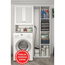 Kenzlife Membran Çamaşır Makinesi Dolabı Sinemsüpürge Byzbyz Panjur 180 126 30 Mebran Kapak Suntalam Gövde Kapaklı Arkalıklı Raflı Beyaz