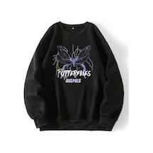Butterflies Insipire Sweatshirt - Siyah Baskılı Oversize Bisiklet Yaka Siyah Butterflies Insipire Sweatshirt - Siyah Baskılı Oversize Bisiklet Yaka Siyah