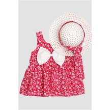 Bebek Elbisesi Şapkalı Çiçek Desenli Elbise-bordo
