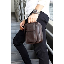 Adelina Bags Adelina Erkek Koyu Kahve Deri Çelik Kasalı Telefon Bölmeli El Ve Koyu Kahverengi