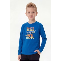 Fyk Kids Yuvarlak Yaka Uzun Kollu Baskı Detaylı Erkek Çocuk Sweatshirt Mavi