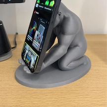 3d Baskı Goril Telefon Tutucu - Kaslı Goril Masaüstü Telefon Standı-gri