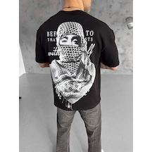 Baskılı Oversize T-shirt - Siyah -Çok Renkli