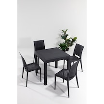 Rattan 80x80 Bahçe&Balkon&Teras Masa Seti - Antrasit Siyah