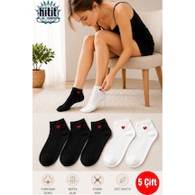 Hitit Socks Kadın 5 Çift Pamuklu Günlük Kullanım İçin Kalp Desenli Kısa Patik Bilek Çorabı Çok Renk Siyah Beyaz