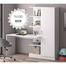 Mdf Narin Raflı Dolaplı Çalışma Masası Beyaz
