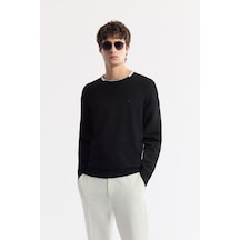 Avva Erkek Siyah Bisiklet Yaka Dokulu Rayon Tüylenmeyen Regular Fit Triko Kazak A51y5156