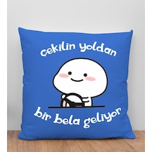 Bk Gift Bir Bela Geliyor Tasarımlı Mavi Kırlent Yastık, Arkadaşa Hediye, Ev Dekorasyonu, Ev Hediyesi-1