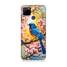 Realme C12 Uyumlu Pembe Dallarda Mavi Kuş Desenli Silikon Kılıf Çok Renkli