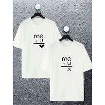 Unisex Kadın Erkek Ben + Sen, Ben - Sen Baskılı Sevgili Çift Kombini Tasarım Oversize T-shirt 2'li Beyaz Mck2393 Beyaz