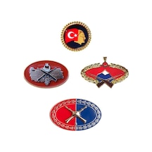Jandarma Uzman Çavuş Harici Metal Brove Seti Komando - İç Güvenlik - Ata Rozet - Kıta Hizmet Brove Kırmızı
