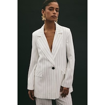 Sateen Rina Çizgili Ceket - Ekru-136934 Ekru Sateen Rina Çizgili Ceket - Ekru-136934 Ekru