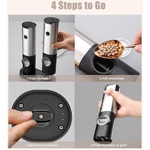 Createtech Usb-c Şarjlı Otomatik Tuz & Karabiber Öğütücü, Baharat Değirmeni 52944521 Gümüş