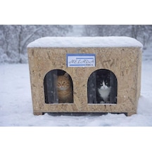 Kedi Evi Dış Ortam Uygun Ahşap Kedi Evi Double Osb 61x41x36 Cm Demonte