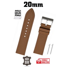 20mm Açık Kahverengi Taba Spor Hakiki Deri Saat Kordonu Kayış Akıllı Pimli