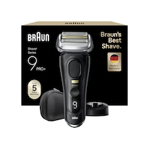 Braun Series 9 Pro+ Erkek Elektrikli Tıraş Makinesi, 5 Tıraş Parçalı Elektrikli Tıraş Makinesi, Güvenlikli Tıraş Makinesi, Uzun Saç Kesme Makinesi Protrimmer, Şarj İstasyonu, 60 Dakika Pil, Islak Ve Kuru, Almanya'da Üretilmiştir, 9510s, Siyah