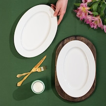 Porsima 4456 Burçak Porselen Kayık Tabak Seti - Oval Kahvaltılık Sunumluk Seti 30cm Beyaz