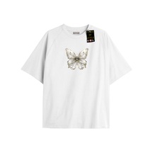 Flood Of Style Beyaz Oversize T-shirt Taş Desenli Kelebek Özel Tasarım