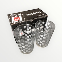 Beşiktaş Lisanslı Gümüş Bjk Amblemli 2'li Cam Su Bardağı 500 Ml