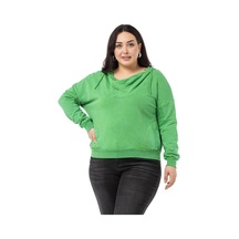 Büyük Beden Degaje Kapüşonlu Yaka Cepli Parça Boyalı Üç İplik Yeşil Sweatshirt-yeşil Yeşil
